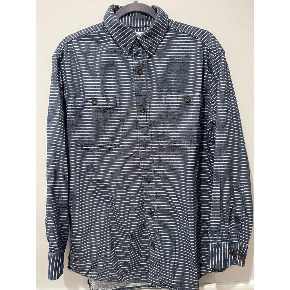 Duluth Denim Button Up Shirt Men’s Medium Blue Striped Long Sleeve Two Pockets - Picture 4 of 7
